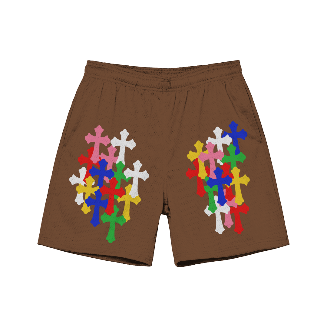 BROWN CREST MESH SHORTS